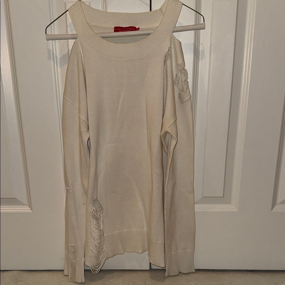 Cream Sweater with Distressed Details